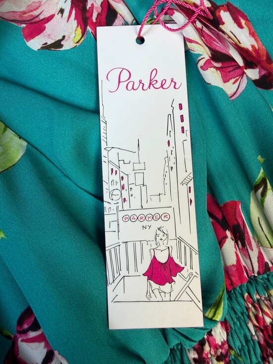 Parker Nolen Dress Womens S Teal Floral Sleeveless V-Neck Midi Smocked - Picture 3 of 7